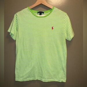 Ralph Lauren, green and white striped short sleeve shirt